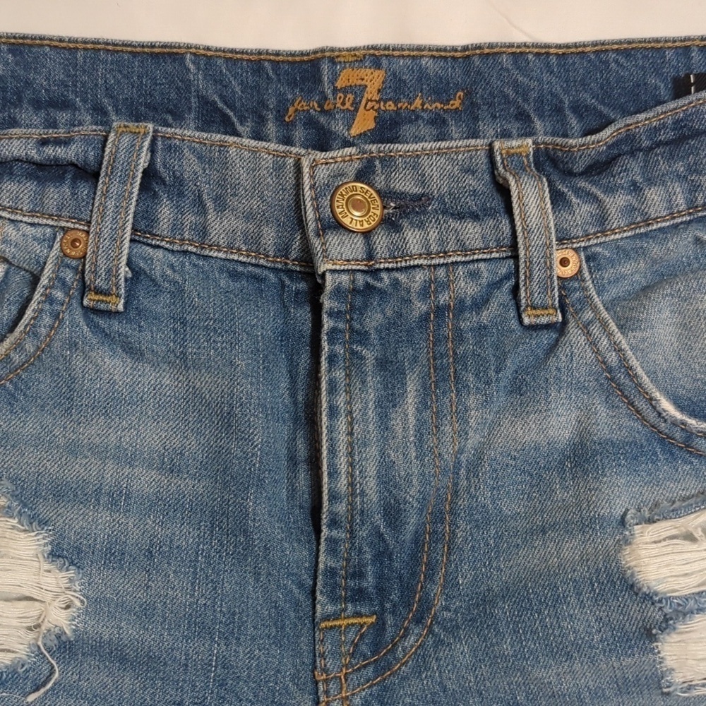 7 for All Mankind Distressed Denim Shorts, Color Blue Size 25 - Picture 7 of 15
